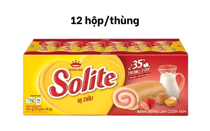 1 thùng bánh Solite vị dâu 324g gồm 12 hộp bánh bông lan cuộn kem nhỏ